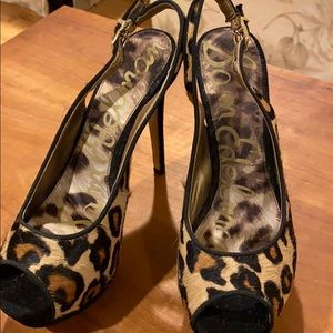 Sam Edelman leopard print open toe heels